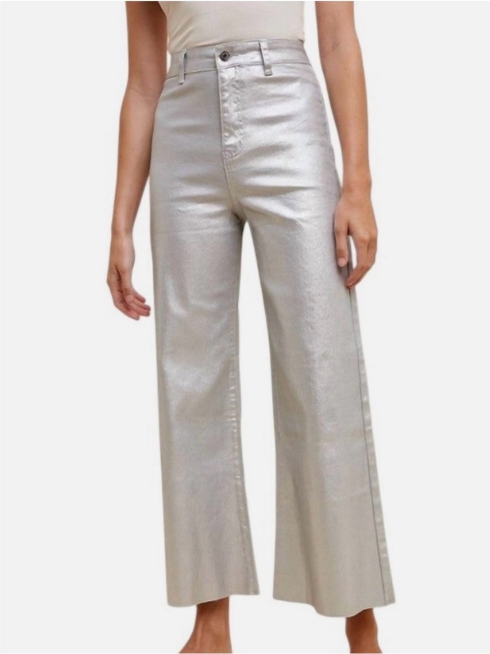 Anniewesr Silver Metallic Wide-Leg Pants